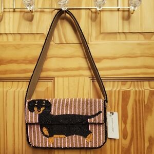 NWT Anthropologie Beaded Dachshund Shoulder Bag Purse